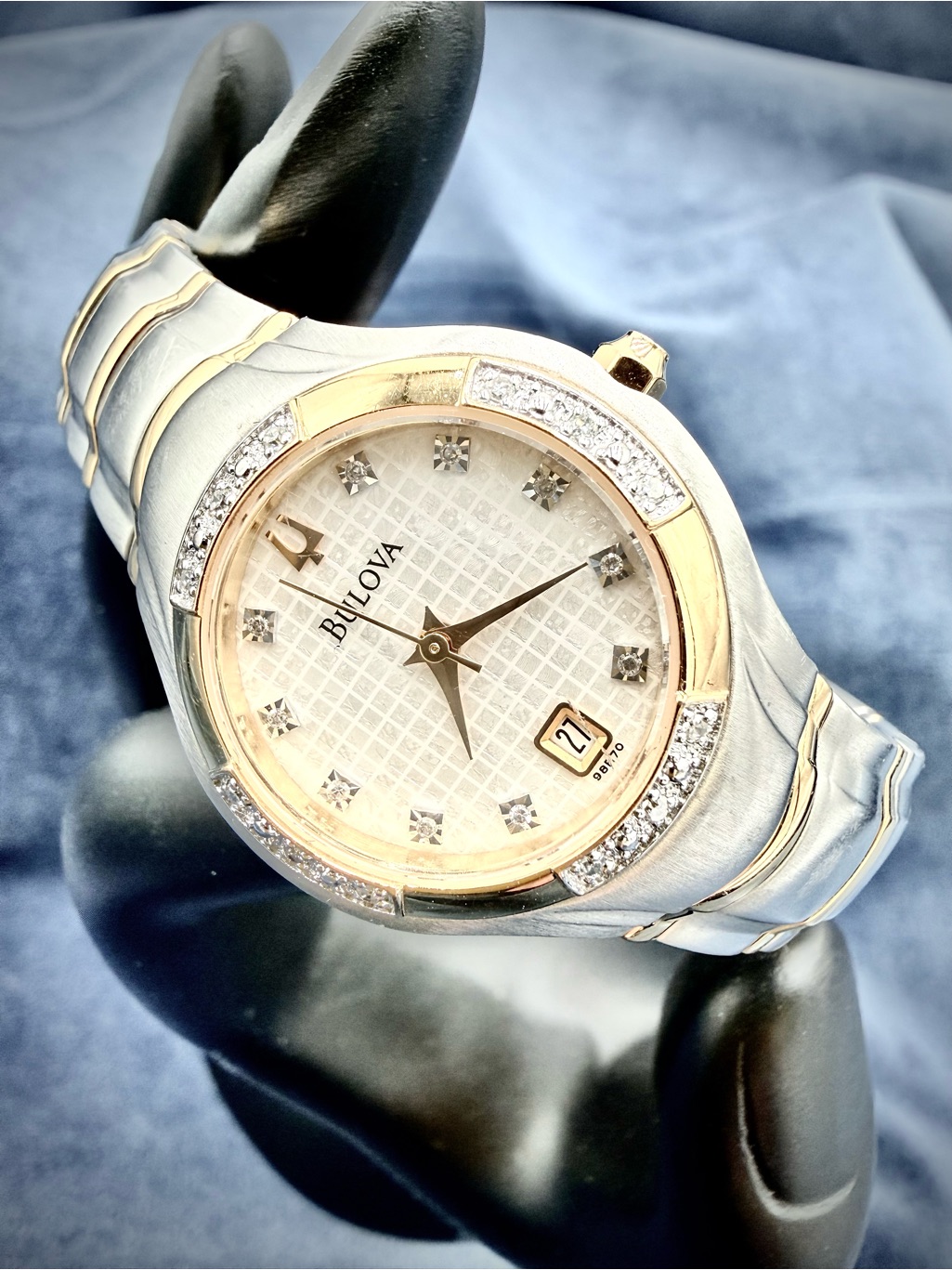Bulova TwoTone Silver And Gold Womens Watch With Diamond Accents